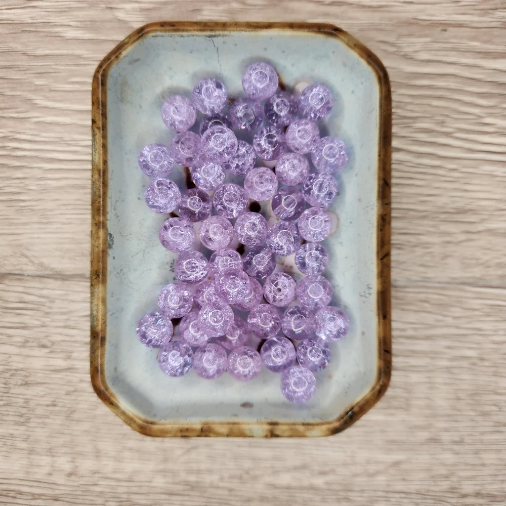 8mm Crackle Glass Beads 50 Count Purple #107
